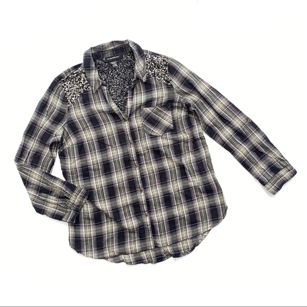 Wendy Bellissimo Sequined Plaid Shirt Button Down